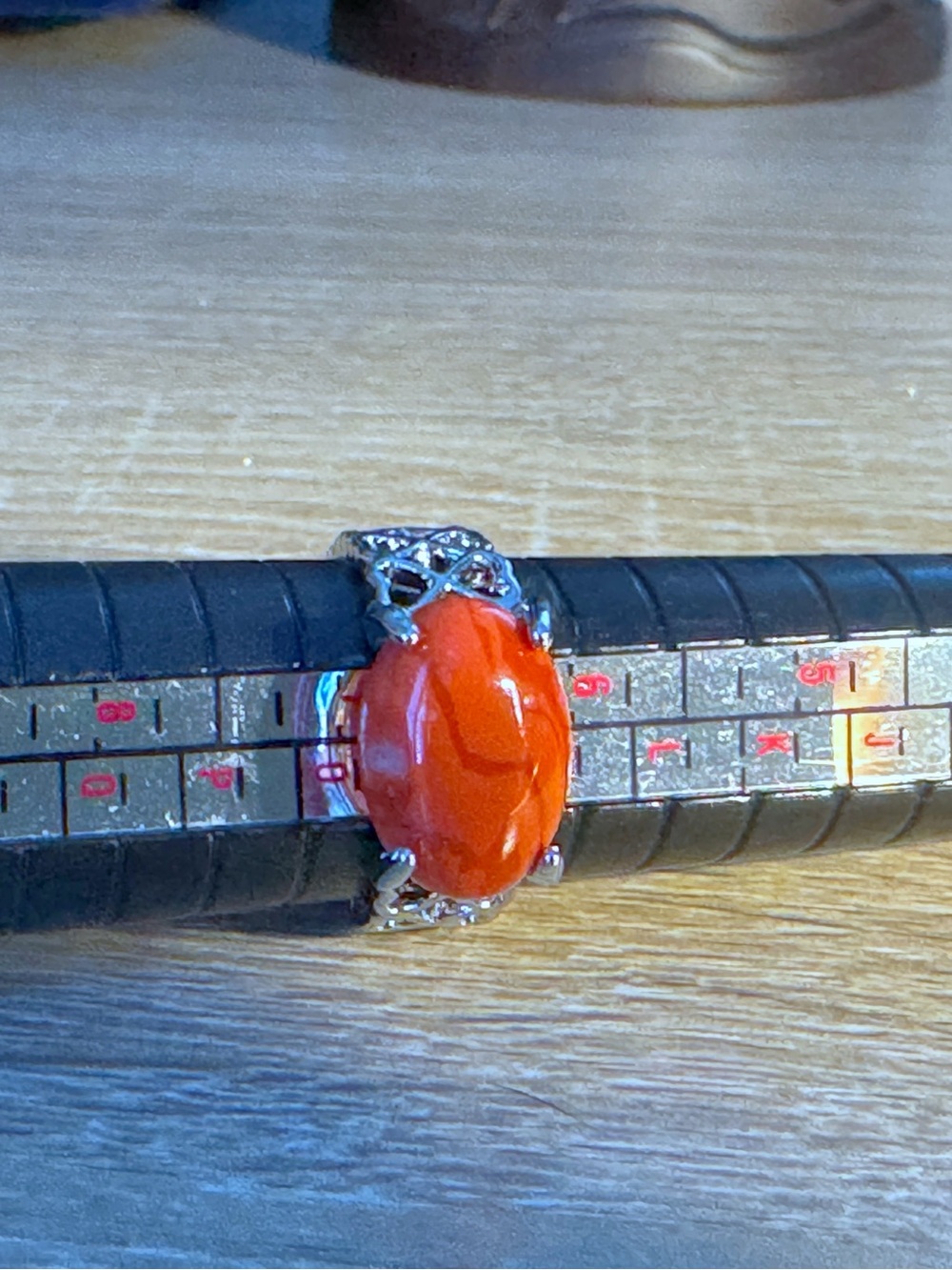 Gemstone Orange and Silver Heart Design Band Statement Ring - Women Jewelry - Picture 6 of 7